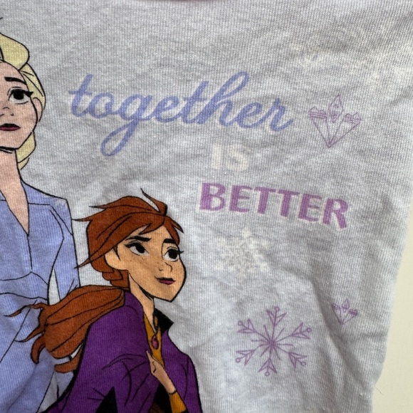 Disney 2T Frozen Purple and White Short Sleeve Pajama Top, Together is Better - Picture 2 of 5